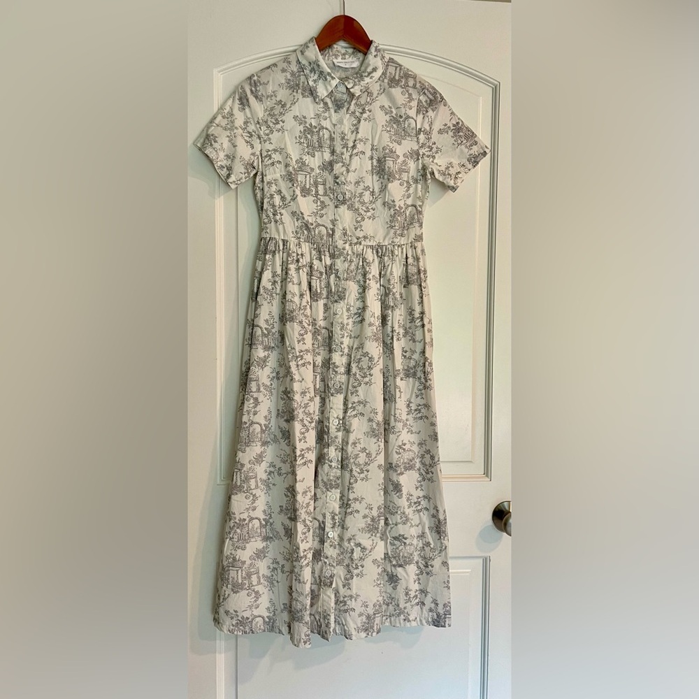 Worth Collective Prairie Cottagecore Button-Front Toile Print Dress S